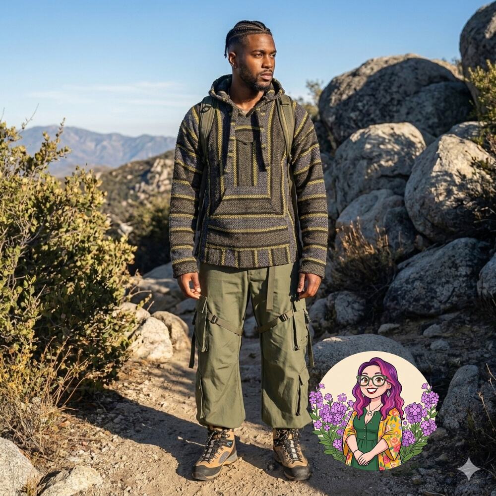 VTG Molina Baja Hoodie Charcoal Grey Yellow Striped Mexican Rug Hoodie Gorpcore